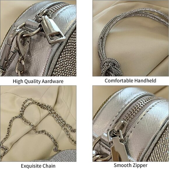 Women Evening Bag Silver Heart-Shaped Purse Crossbody Clutch Small - Picture 3 of 7